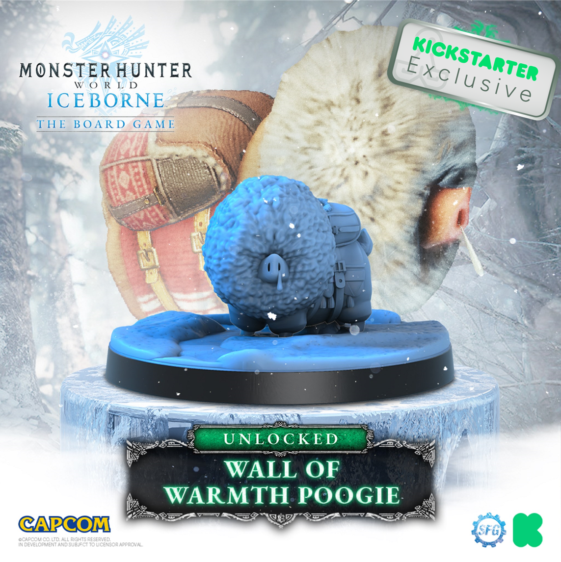 Kickstarter Exclusive Monster Hunter World Iceborne: The Board Game Palico and Poogie Expansion, Wall of Warmth Poogie Miniature