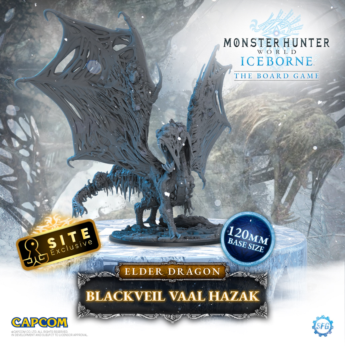 Kickstarter Exclusive Monster Hunter World Iceborne: The Board Game Blackveil Vaal Hazak Expansion Miniature
