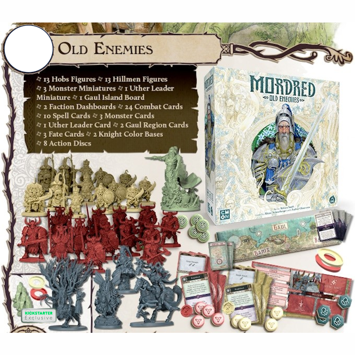 Kickstarter Exclusive Mordred Board Game Old Enemies Expansion Contents