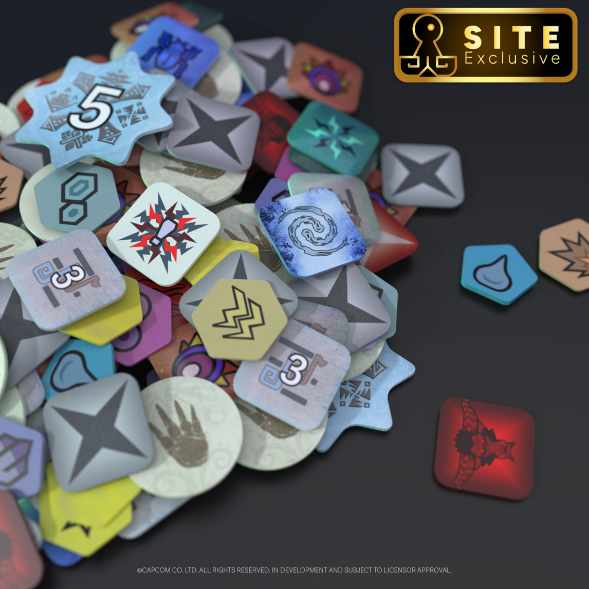 Kickstarter Exclusive Monster Hunter World Iceborne: The Board Game Deluxe Expansion, Acrylic Tokens